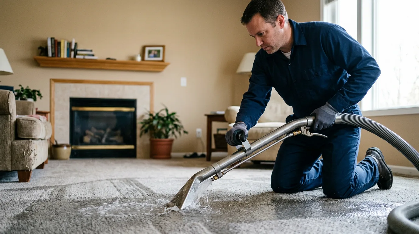 Water damage restoration technician working near Temple, PA